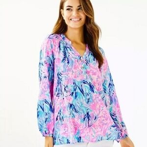 Lilly Pulitzer Elsa 100% Silk Periwinkle Tunic Size XXS